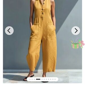 Sleeveless Wide-Leg Mustard Jumpsuit with Patch Pockets